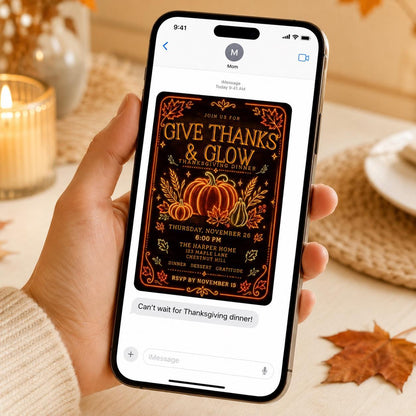 Neon Thanksgiving Dinner Invitation — pumpkin design