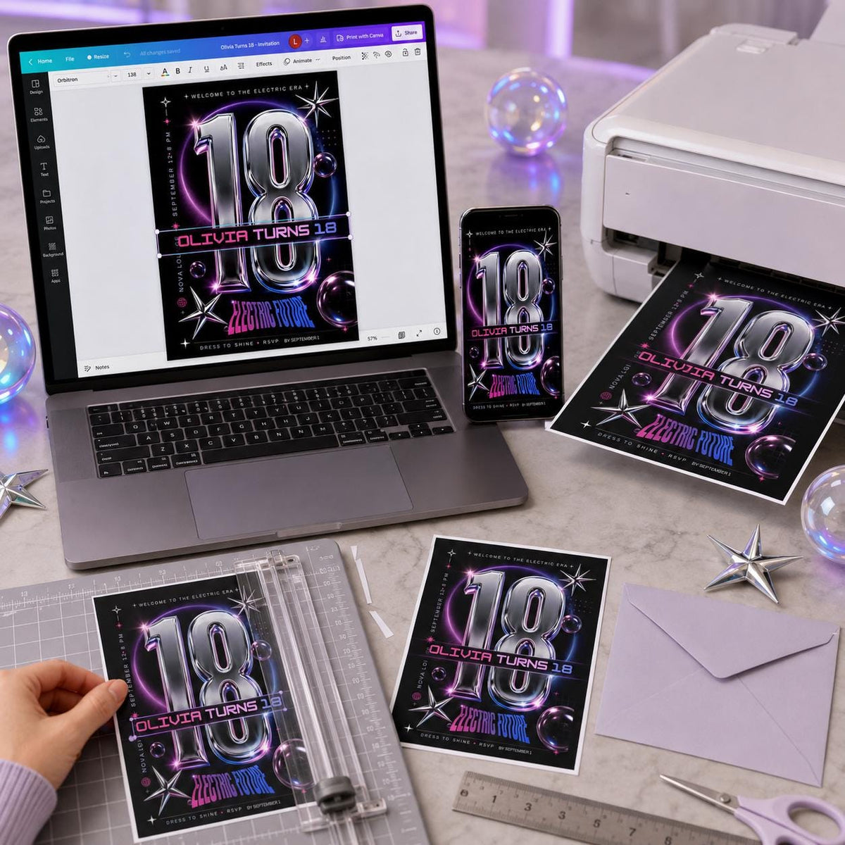 Neon Y2K 18th Birthday Invitation — digital invitation, instant download