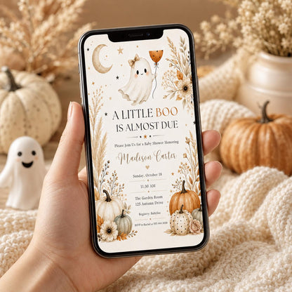 Neutral A Little Boo Baby Shower Invitation — invitation you personalize in Canva