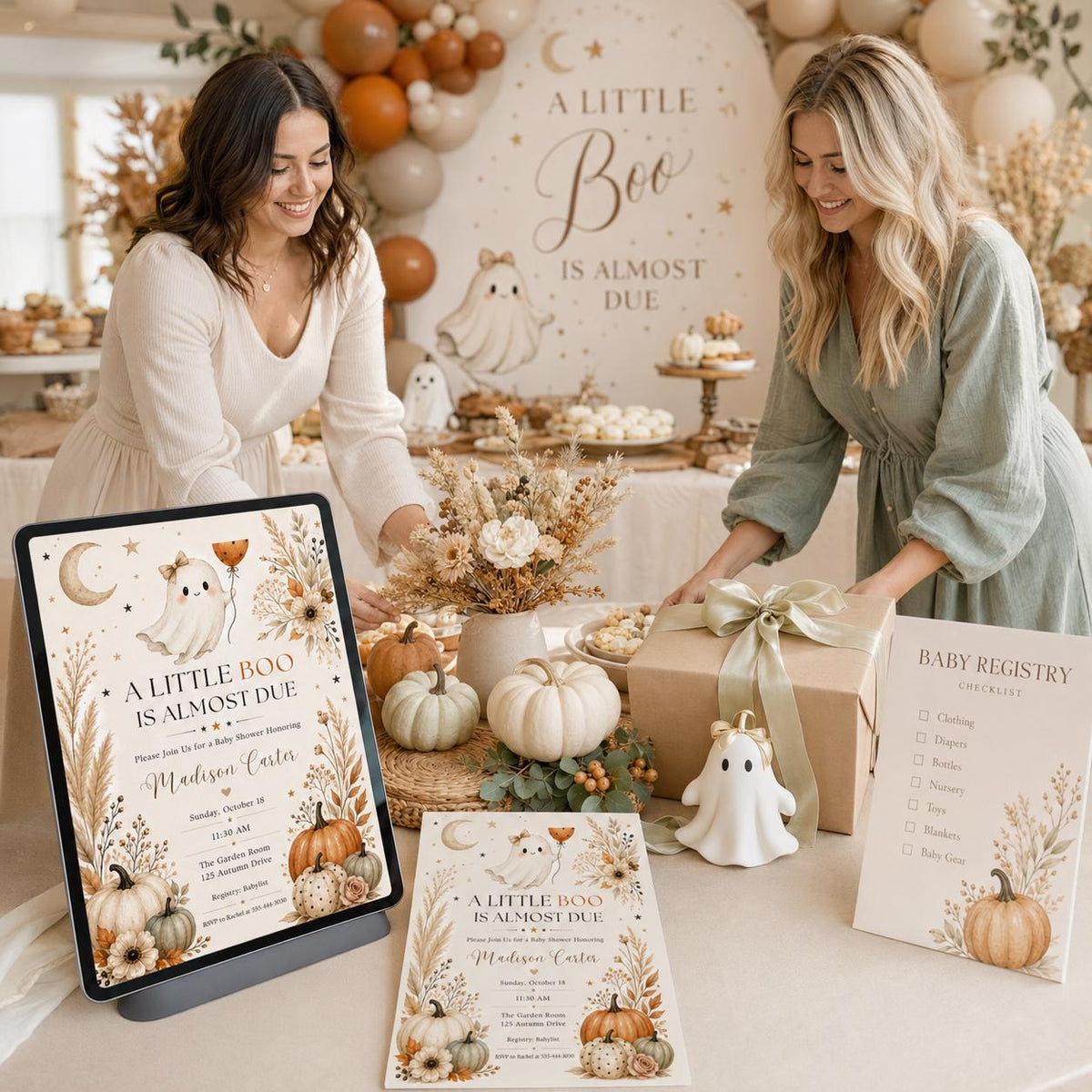 Neutral A Little Boo Baby Shower Invitation — print-ready baby sprinkle design from VoltBy