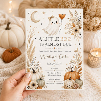 Neutral A Little Boo Baby Shower Invitation — digital invitation, instant download
