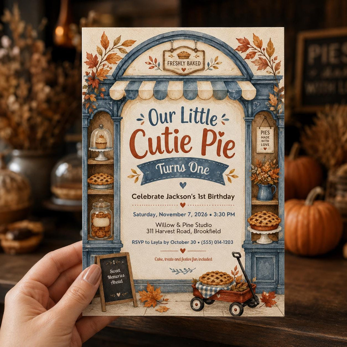Neutral Cutie Pie First Birthday Invitation — digital invitation, instant download