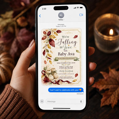 Neutral Elegant Falling in Love Baby Shower Invitation — invitation you personalize in Canva
