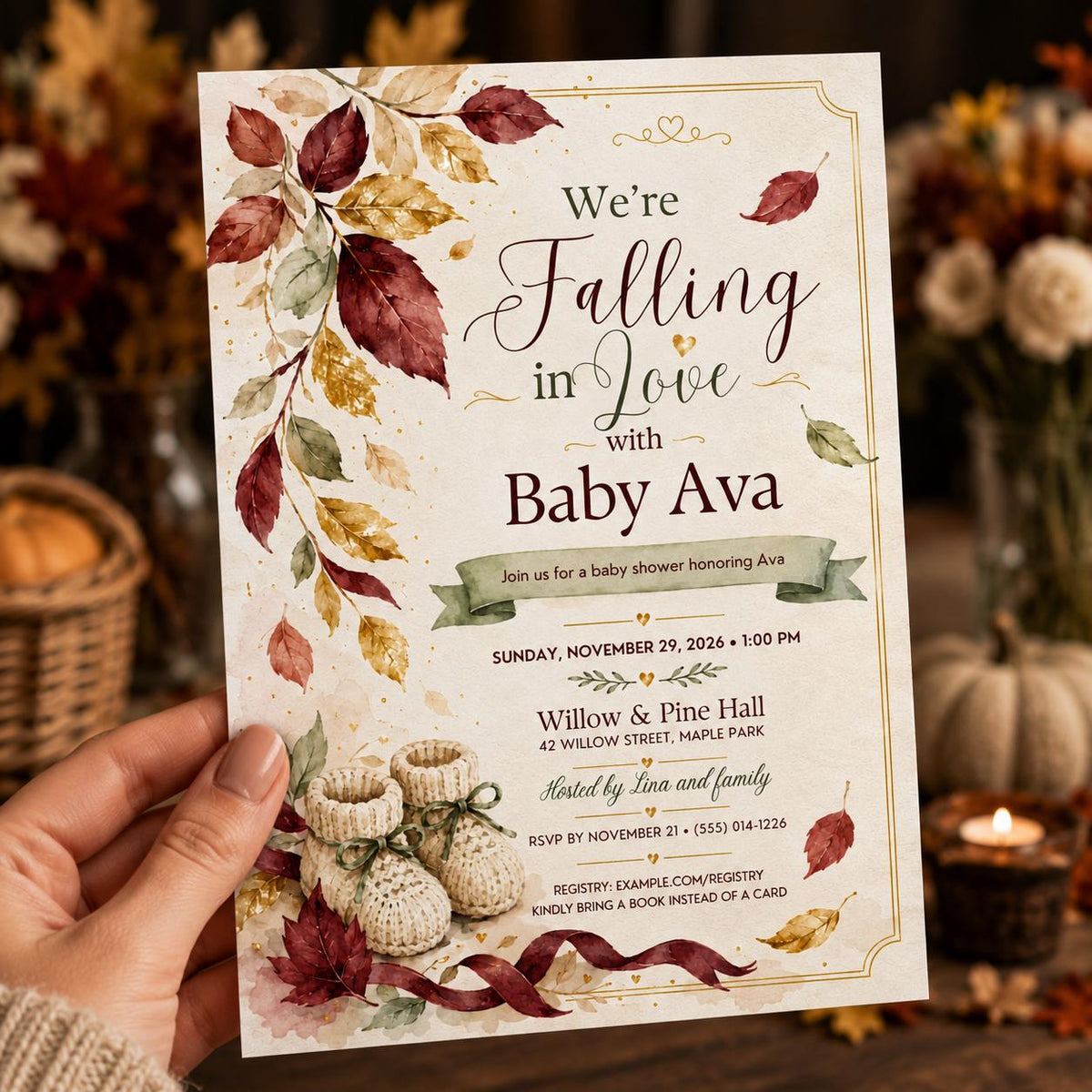 Neutral Elegant Falling in Love Baby Shower Invitation — boho baby shower design