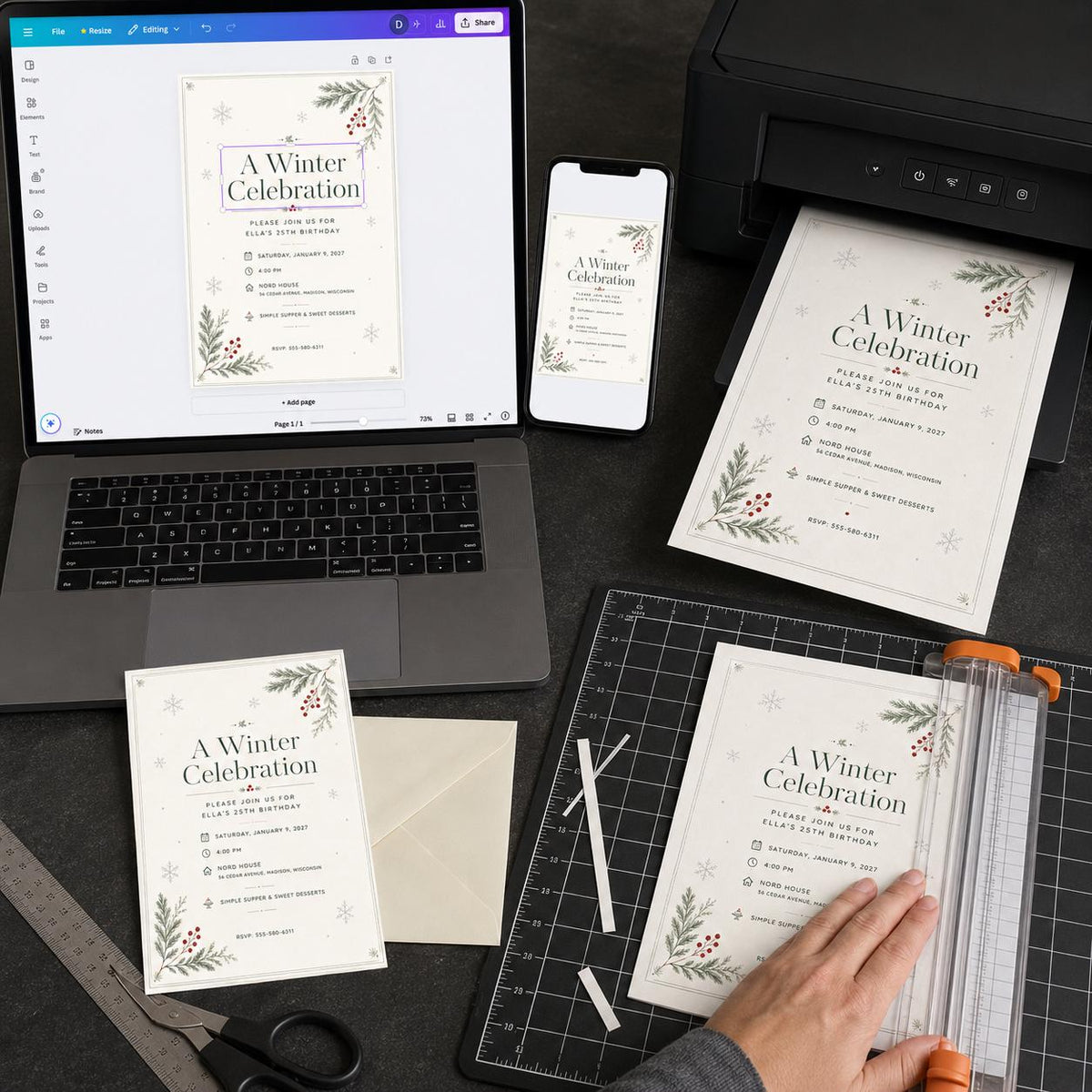 Neutral Elegant Minimalist Winter 25th Birthday Invitation — print-ready 25th birthday party design from VoltBy