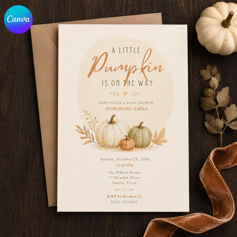 Neutral Little Pumpkin Baby Shower Invitation