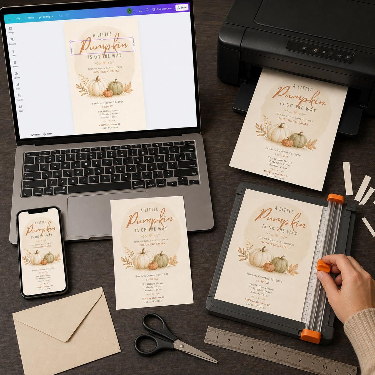 Neutral Little Pumpkin Baby Shower Invitation — digital invitation, instant download