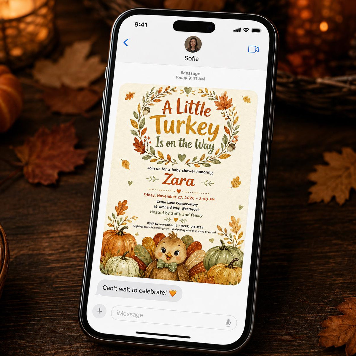 Neutral Little Turkey Baby Shower Invitation — digital invitation, instant download