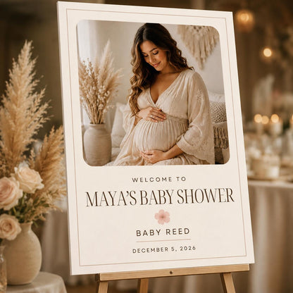 Neutral Minimalist Baby Shower Welcome Sign — boho baby shower design