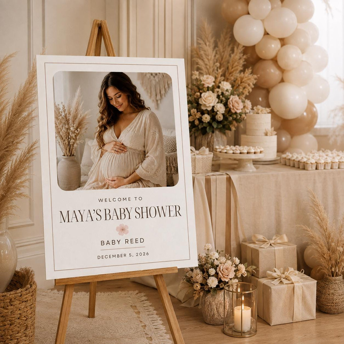 Neutral Minimalist Baby Shower Welcome Sign — print-ready baby shower design from VoltBy