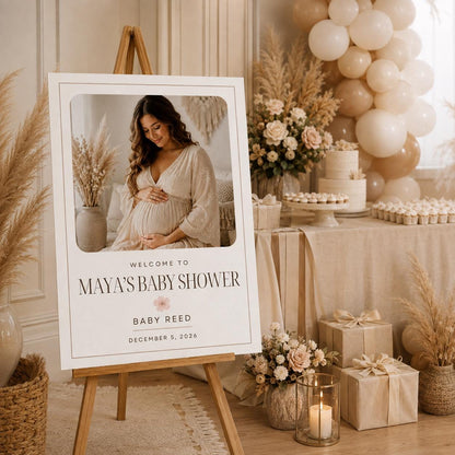 Neutral Minimalist Baby Shower Welcome Sign — print-ready baby shower design from VoltBy