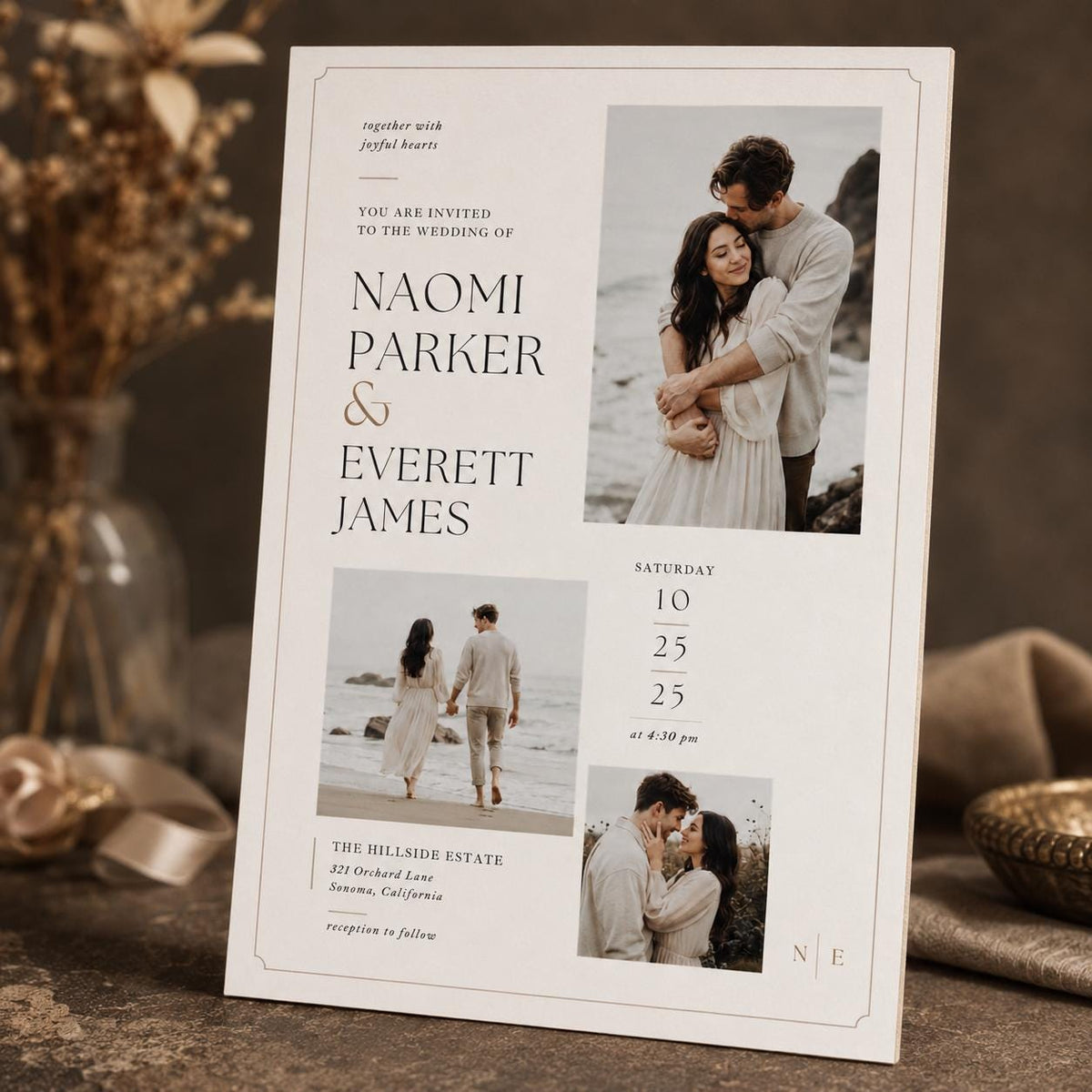 Neutral Minimalist Photo Wedding Invitation — wedding stationery by VoltBy