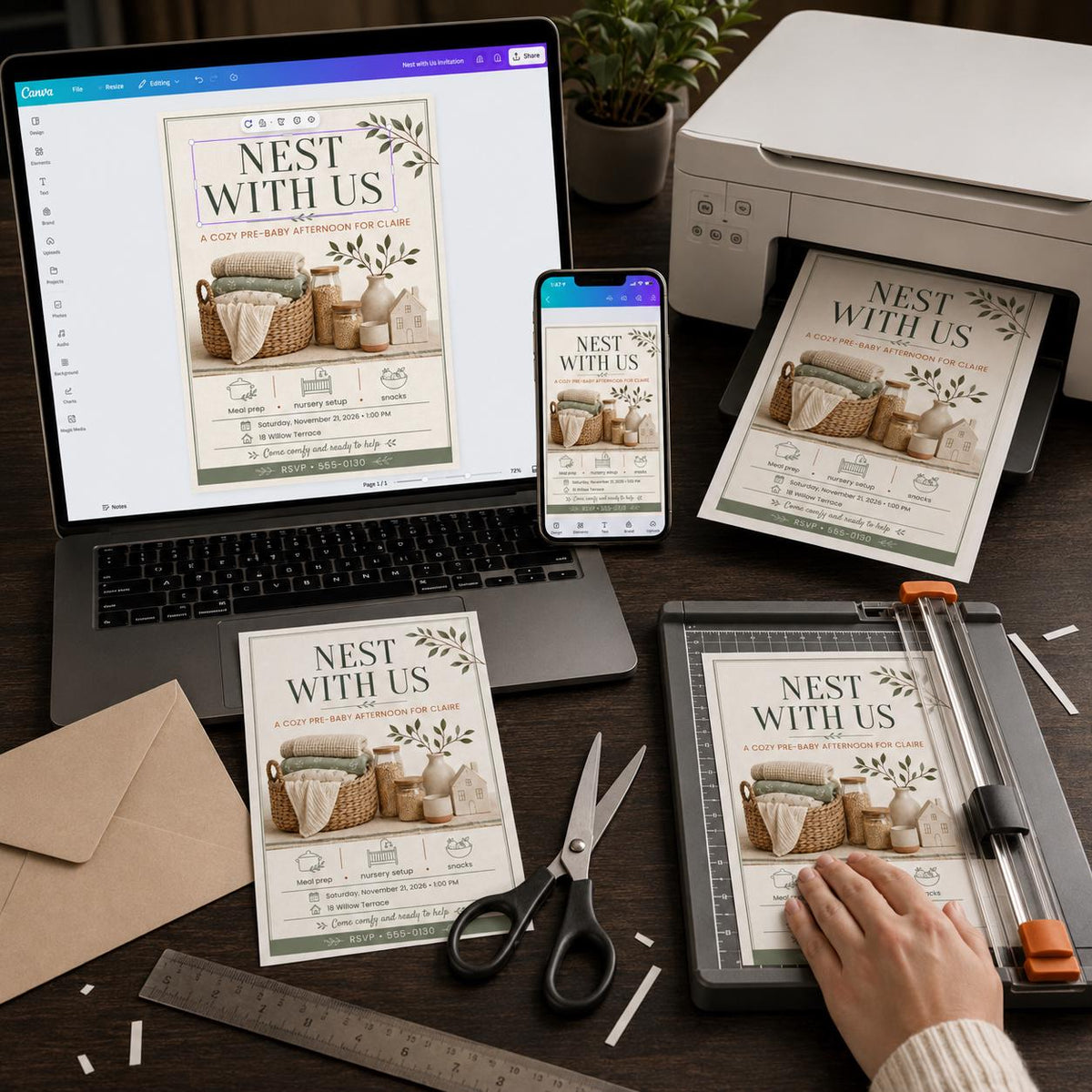 Neutral Nesting Party Invitation — digital invitation, instant download
