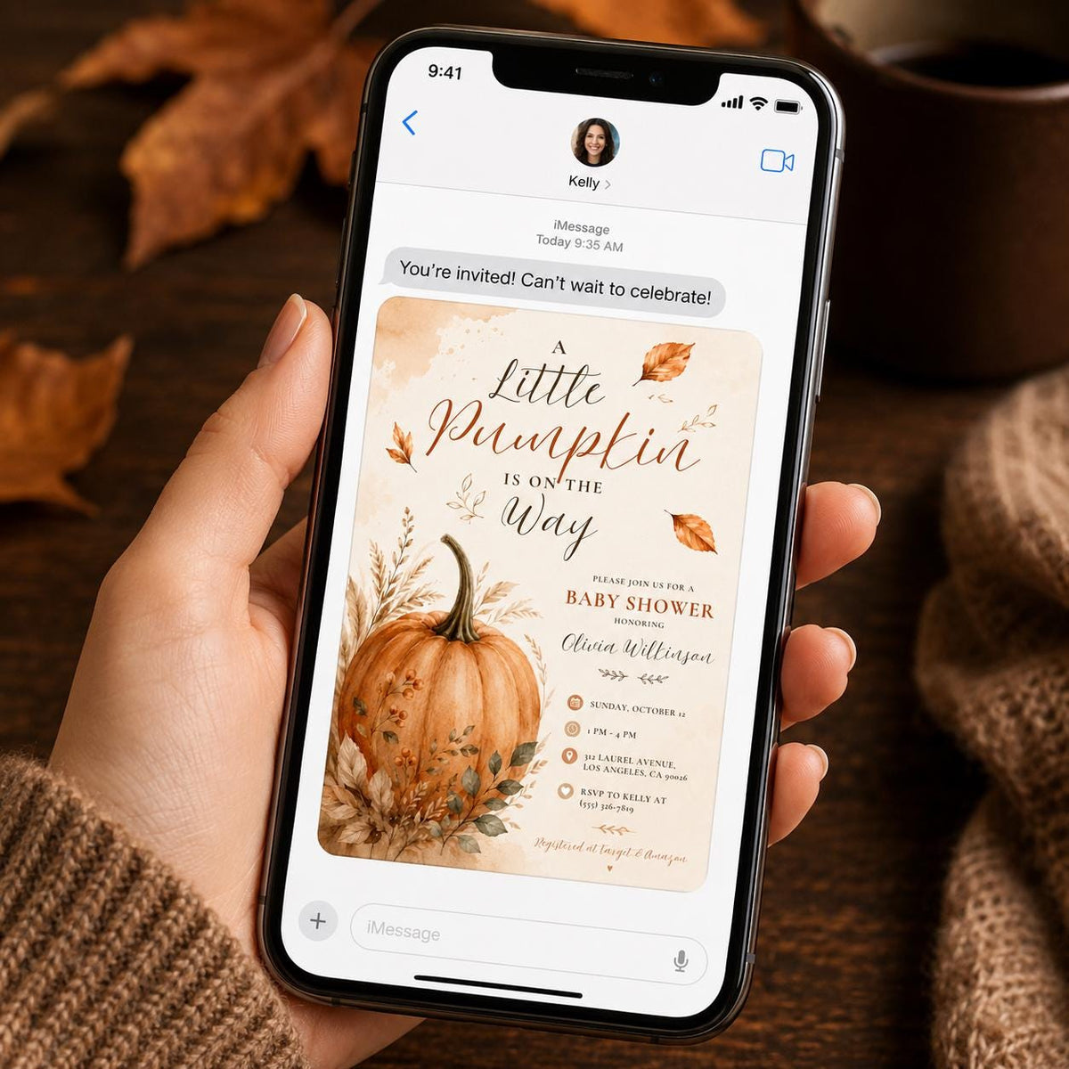 Neutral Pumpkin and Wheat Baby Shower Invitation — print-ready baby shower design from VoltBy