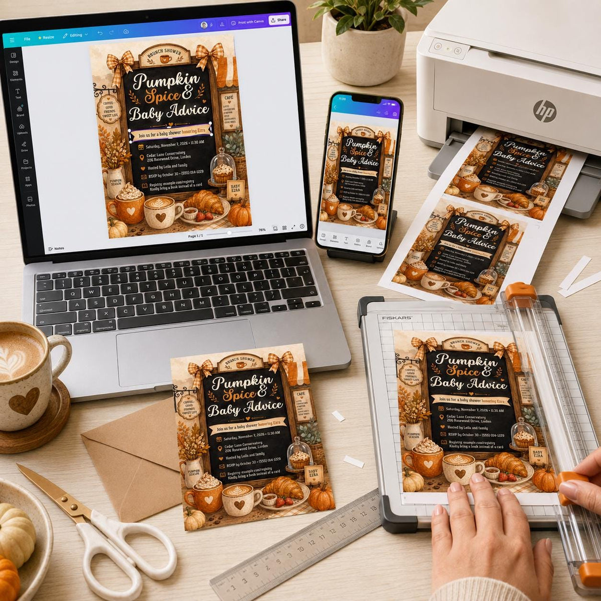 Neutral Pumpkin Spice Baby Shower Invitation — print-ready baby shower design from VoltBy