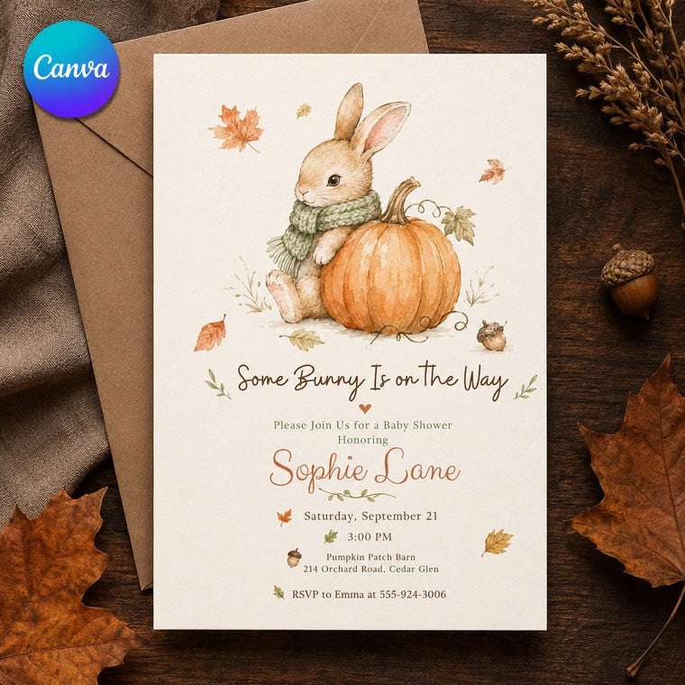 Neutral Watercolor Bunny Baby Shower Invitation