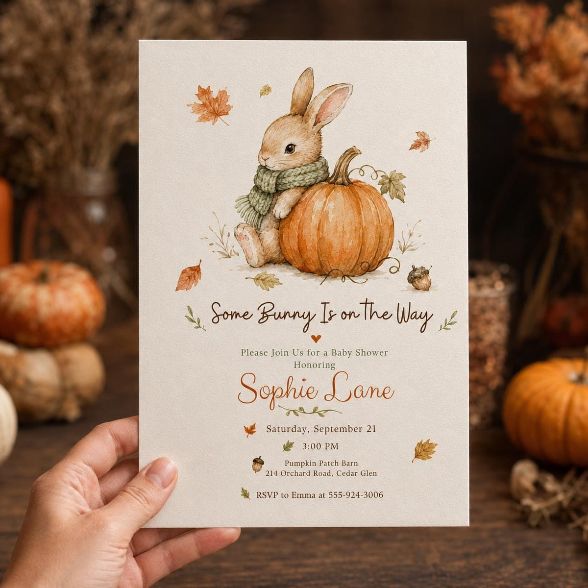 Neutral Watercolor Bunny Baby Shower Invitation — invitation you personalize in Canva