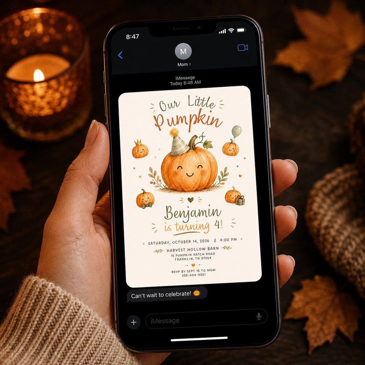 Neutral Watercolor Little Pumpkin 4th Birthday Invitation — invitation you personalize in Canva