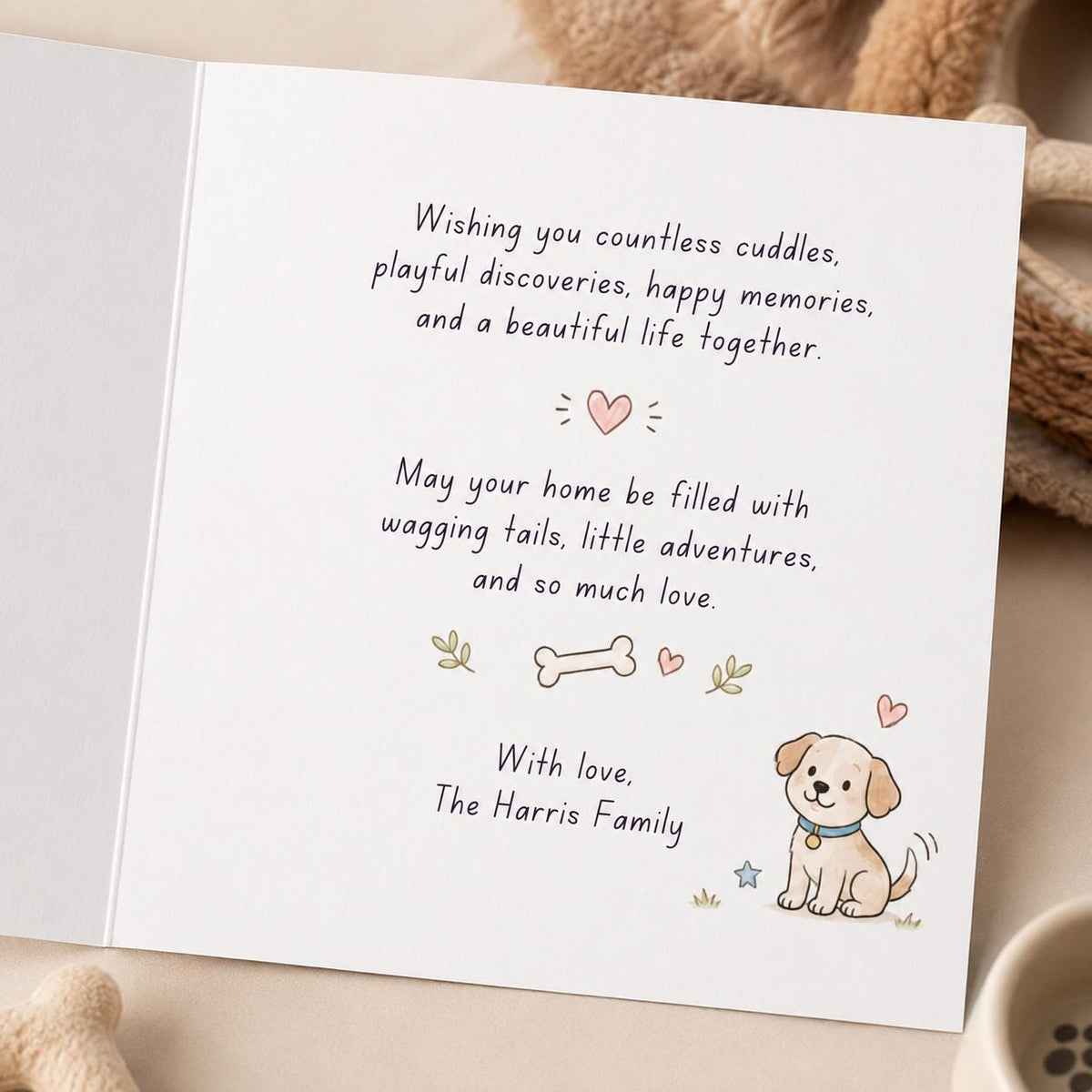 New Puppy Greeting Card — print-ready welcome home design from VoltBy