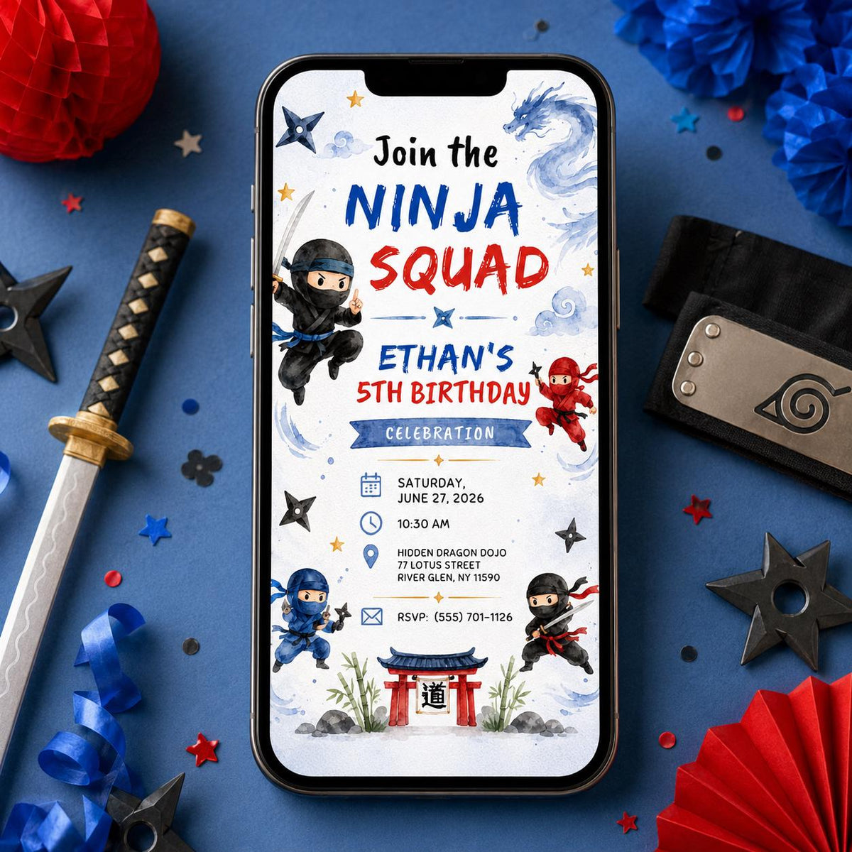 Ninja Birthday Invitation for Boys — invitation you personalize in Canva