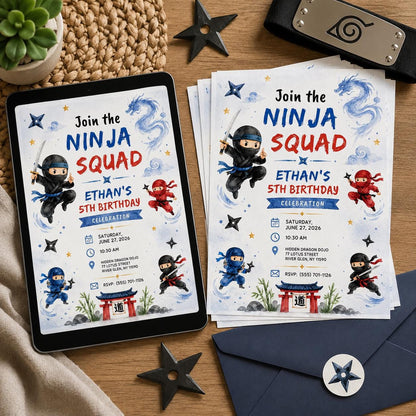 Ninja Birthday Invitation for Boys — print-ready birthday party design from VoltBy