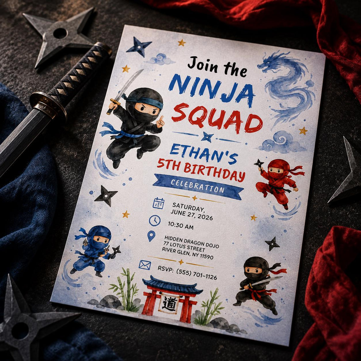 Ninja Birthday Invitation for Boys — digital invitation, instant download