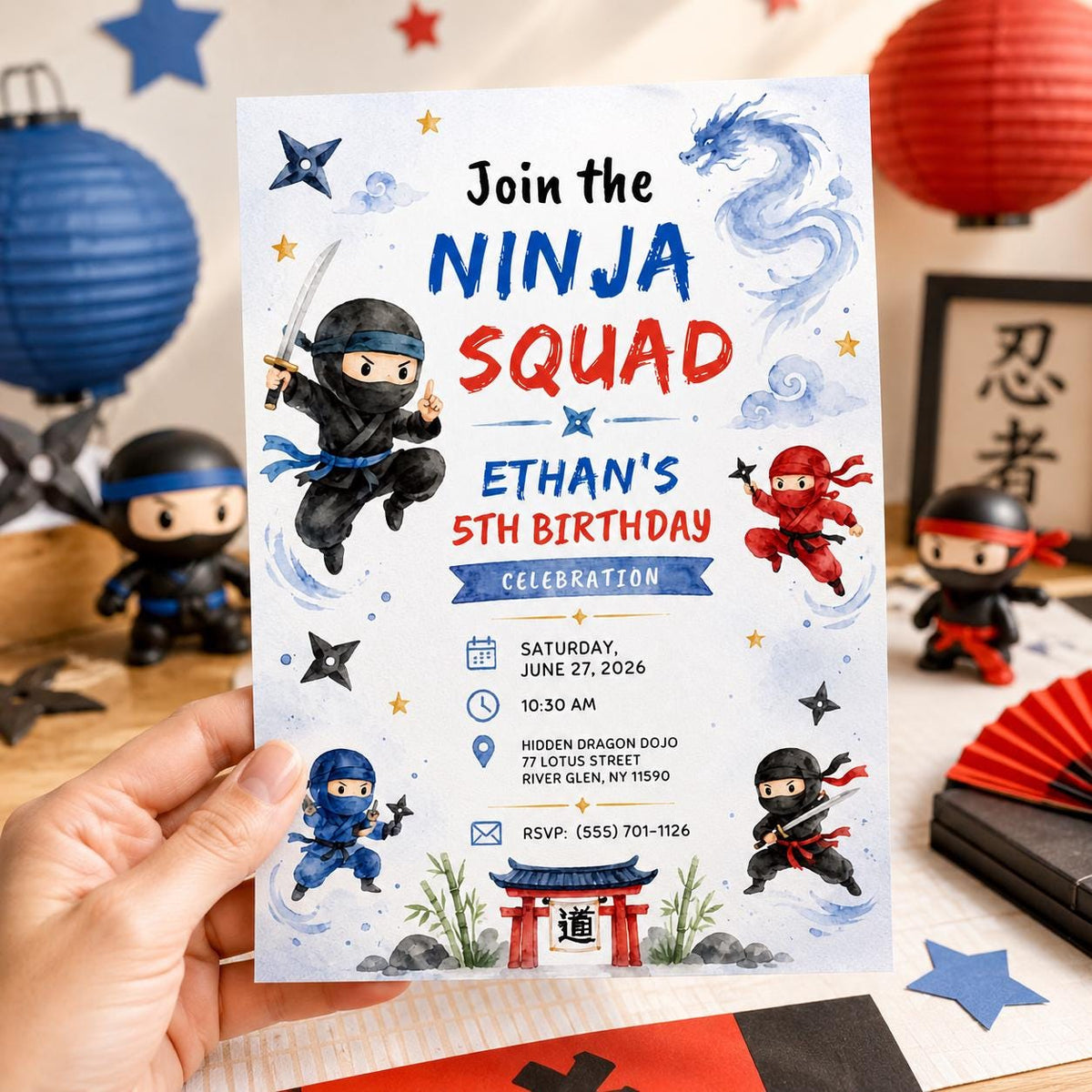 Ninja Birthday Invitation for Boys — birthday party stationery by VoltBy