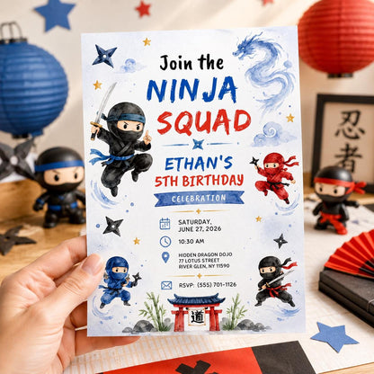Ninja Birthday Invitation for Boys — birthday party stationery by VoltBy