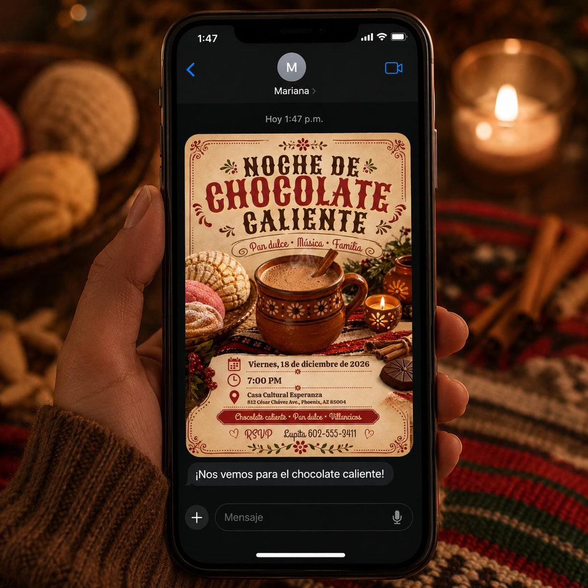 Noche de Chocolate Caliente Invitation — invitation you personalize in Canva