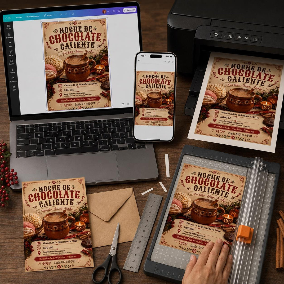 Noche de Chocolate Caliente Invitation — digital invitation, instant download