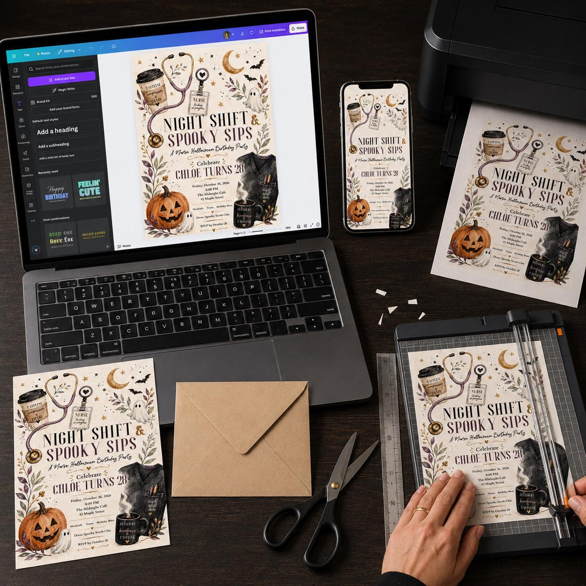 Nurse Halloween 28th Birthday Invitation — digital invitation, instant download