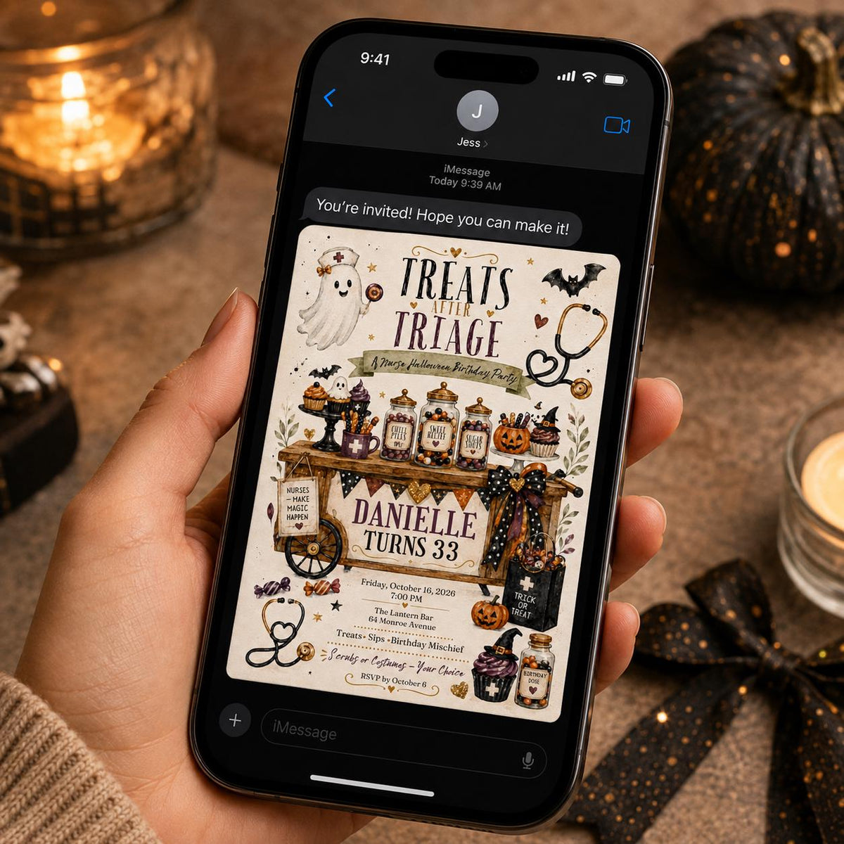 Nurse Halloween 33rd Birthday Invitation — invitation you personalize in Canva