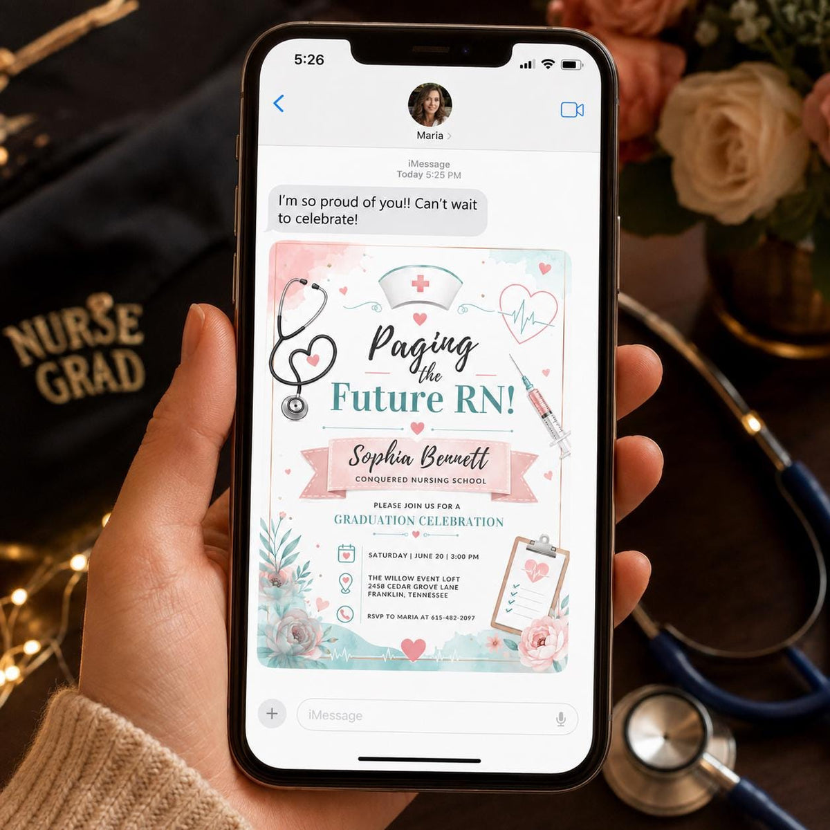 Nurse Nursing Graduation Invitation — invitation you personalize in Canva