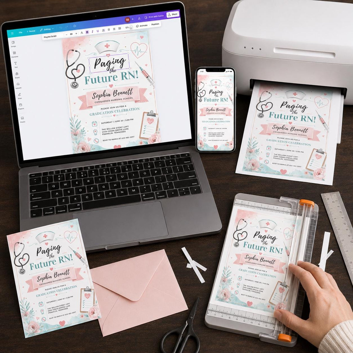 Nurse Nursing Graduation Invitation — digital invitation, instant download
