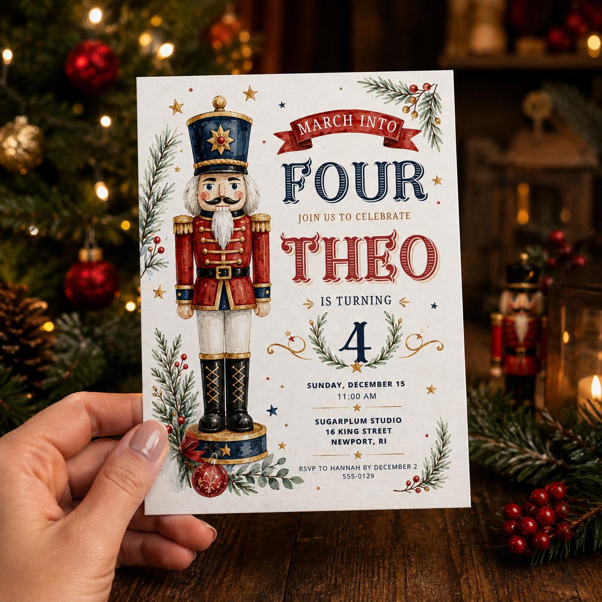 Nutcracker 4th Birthday Invitation — print-ready 4th birthday party design from VoltBy