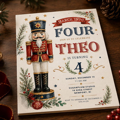 Nutcracker 4th Birthday Invitation — 4th birthday party stationery by VoltBy