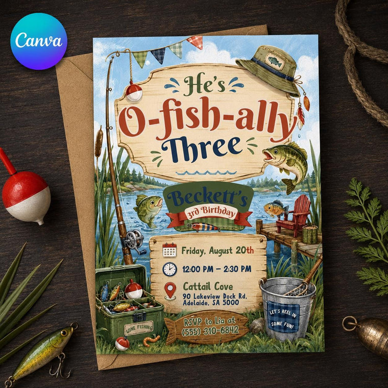 O-Fish-Ally Three Lakeside Birthday Invitation