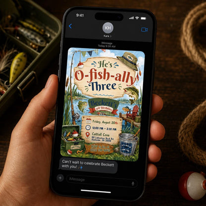 O-Fish-Ally Three Lakeside Birthday Invitation — invitation you personalize in Canva