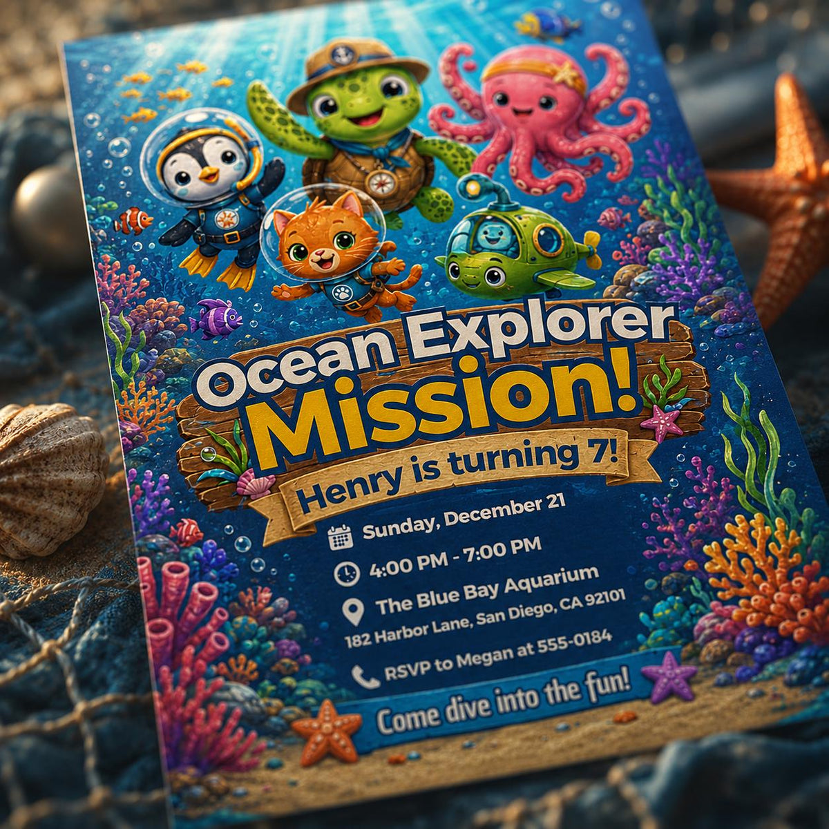 Ocean Explorer Birthday Invitation — invitation you personalize in Canva