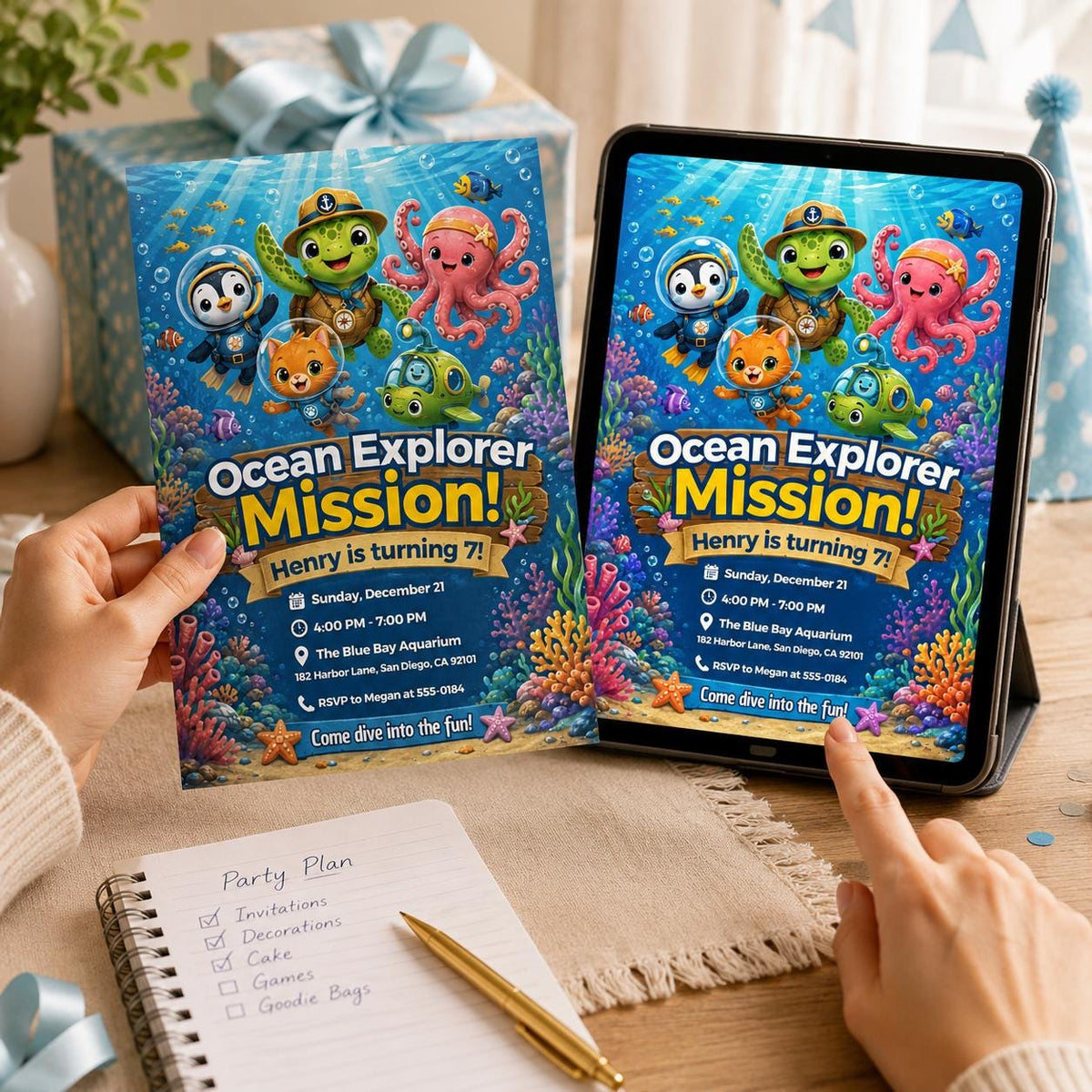 Ocean Explorer Birthday Invitation — print-ready birthday party design from VoltBy