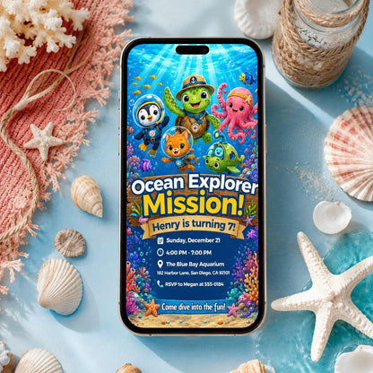 Ocean Explorer Birthday Invitation — digital invitation, instant download