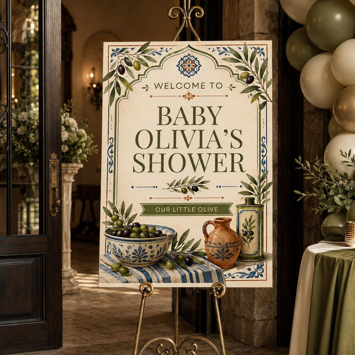 Olive Baby Shower Welcome Sign — branch design