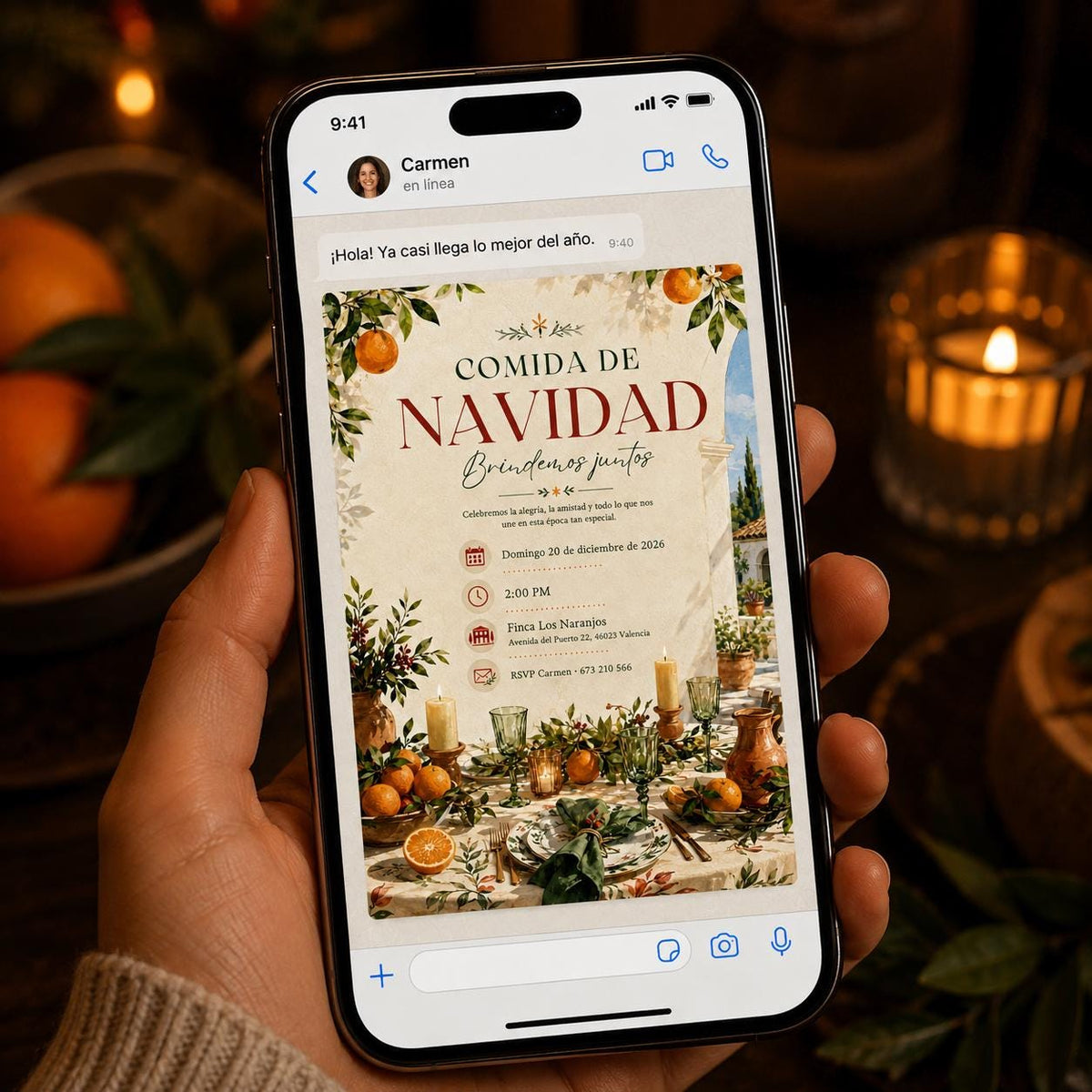Orange Elegant Spanish Christmas Lunch Invitation — invitation you personalize in Canva