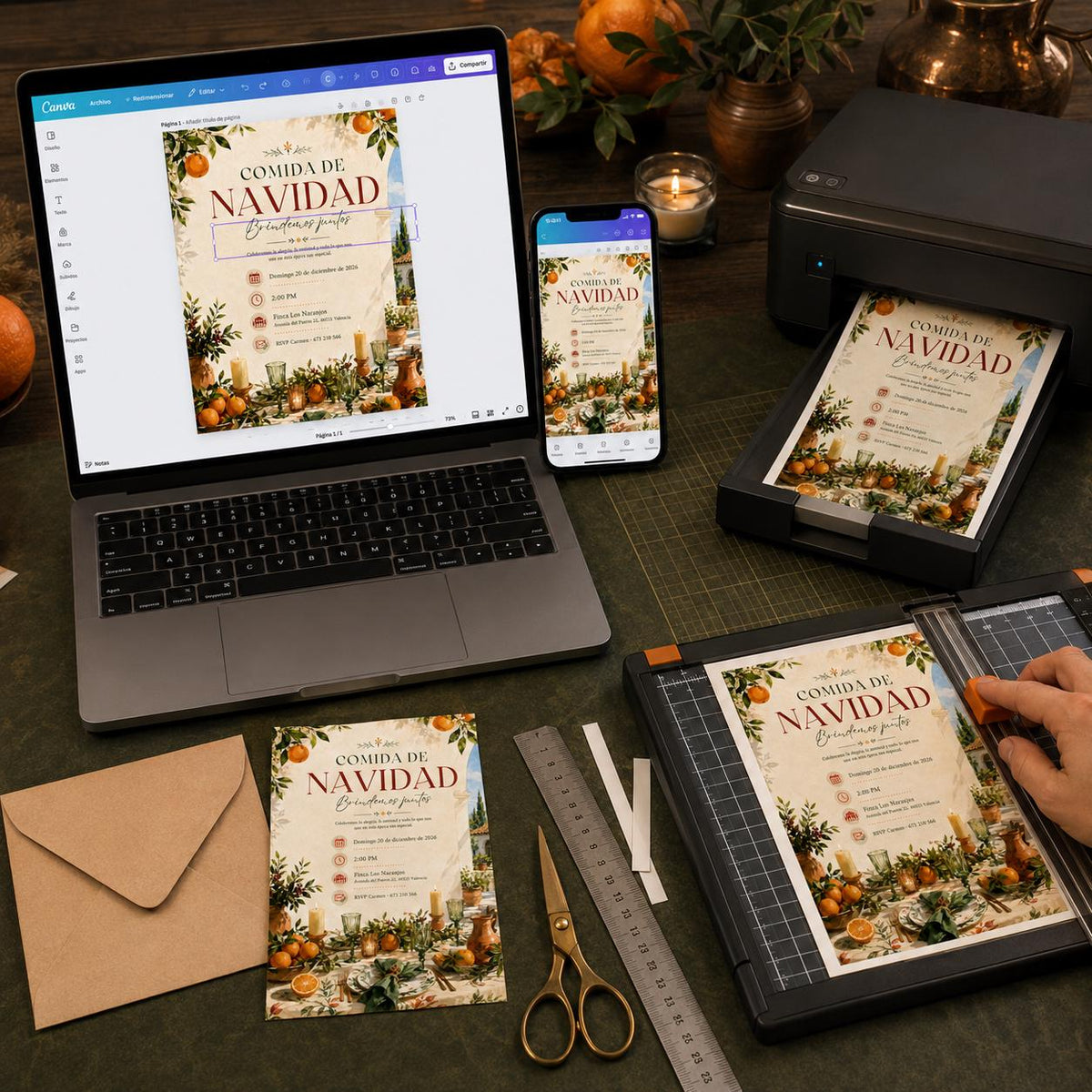 Orange Elegant Spanish Christmas Lunch Invitation — digital invitation, instant download