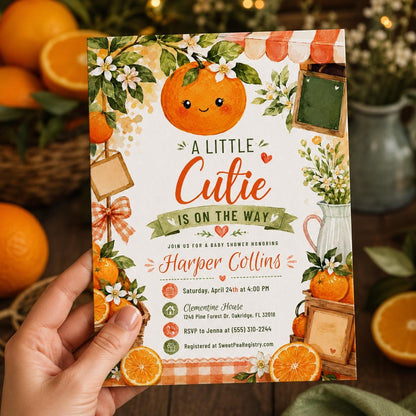 Orange Little Cutie Baby Shower Invitation — fruit design