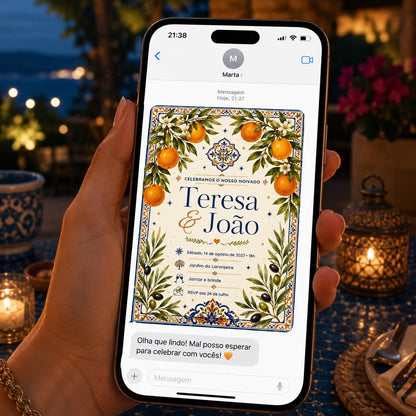 Orange Portuguese Engagement Invitation — olive branch design
