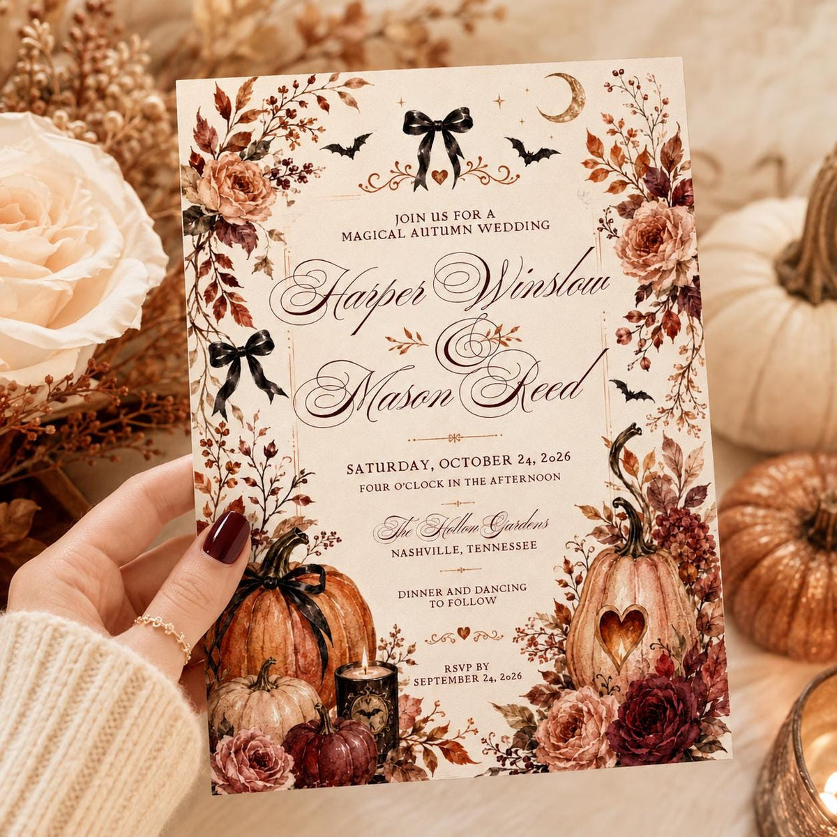 Orange Rustic Fall Wedding Invitation — floral wedding design