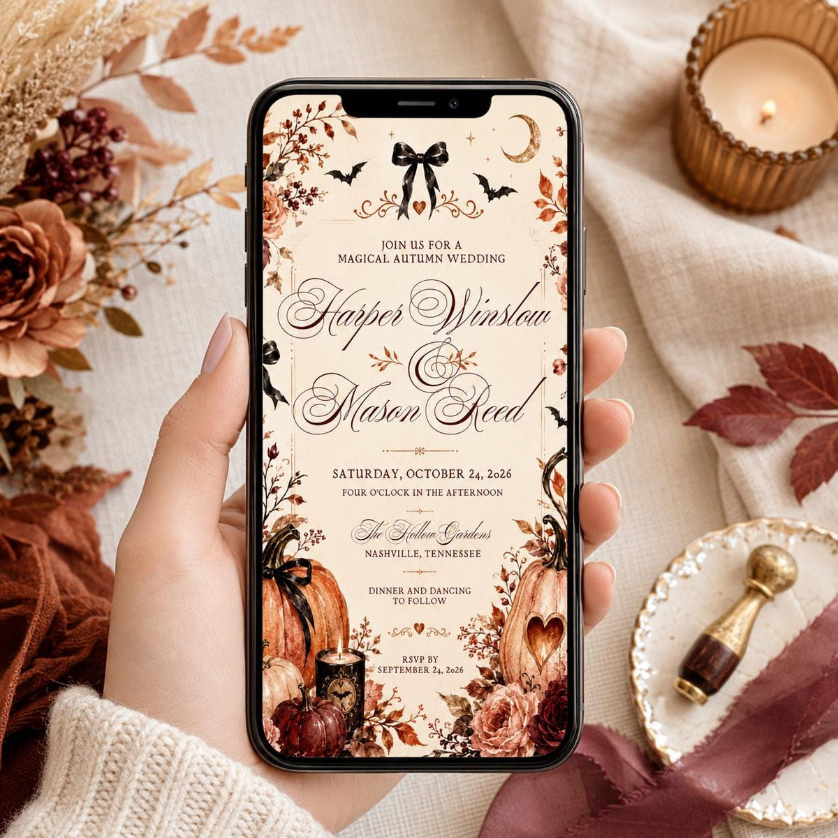 Orange Rustic Fall Wedding Invitation — print-ready wedding design from VoltBy