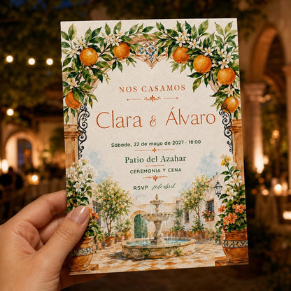 Orange Spanish Wedding Invitation — print-ready wedding design from VoltBy