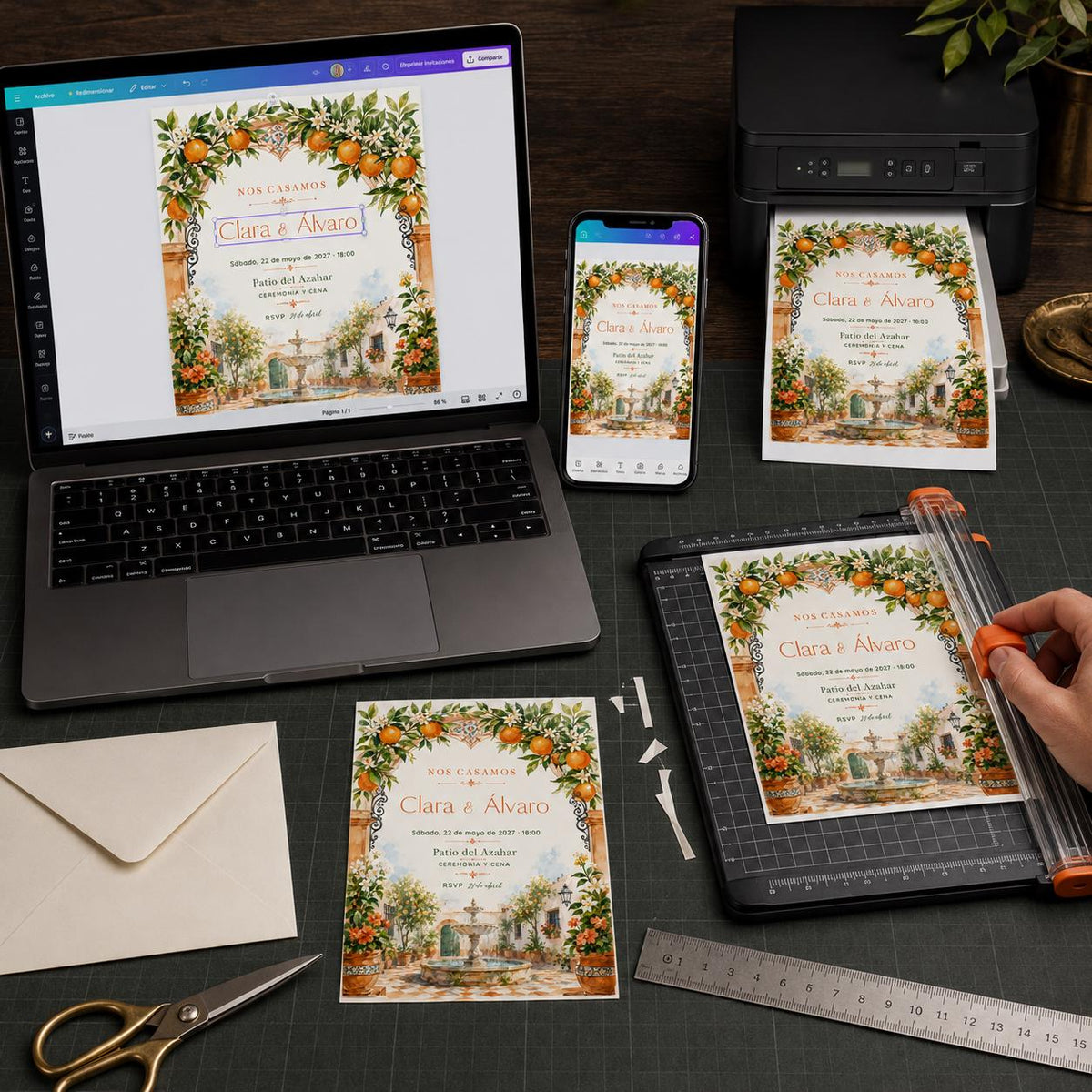 Orange Spanish Wedding Invitation — digital invitation, instant download